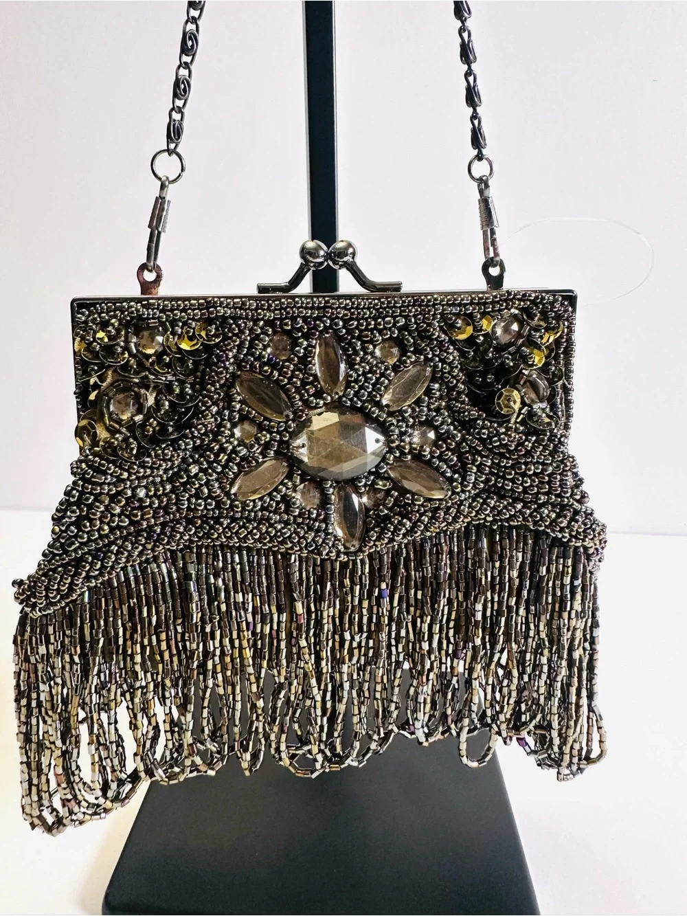 Olive green Mary Frances INSPIRED Mini Kiss Lock Beaded Evening Bag NWOT